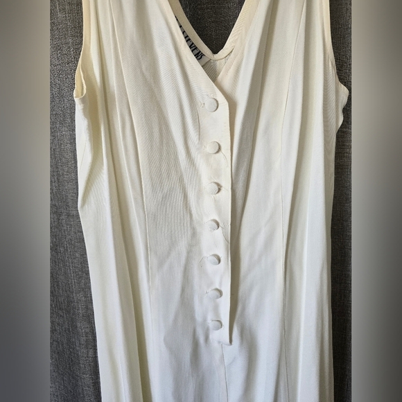 R.J Stevens Vintage 90s White Button Down Midi Sleeveless Swing Dress Size 14 - Picture 2 of 5